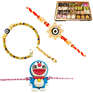 3 Rakhi - Family Rakhi Set With Indian Sweet