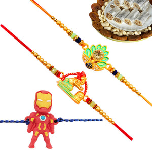 3 Rakhi - Fancy Rakhi Set With Indian Sweets