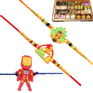 3 Rakhi - Fancy Rakhi Set With Indian Sweets