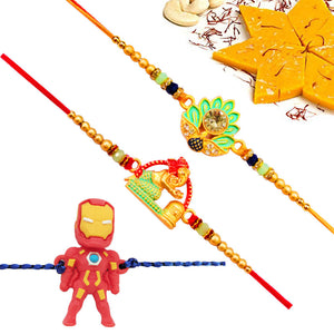 3 Rakhi - Fancy Rakhi Set With Indian Sweets