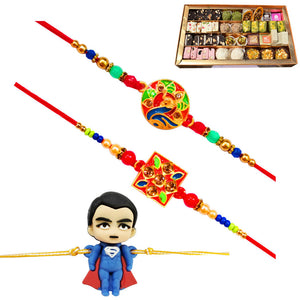 3 Rakhi - Handicraft Rakhi Set And Kids Rakhi With Indian Sweet