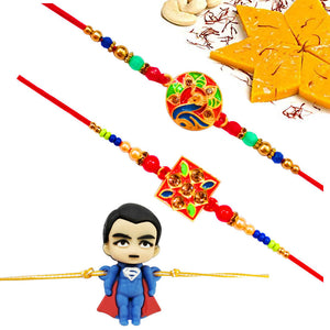 3 Rakhi - Handicraft Rakhi Set And Kids Rakhi With Indian Sweet