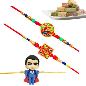 3 Rakhi - Handicraft Rakhi Set And Kids Rakhi With Indian Sweet