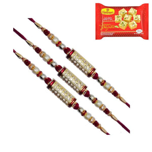 3 Rakhi - Diamond Rakhi Set With Indian Sweets