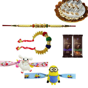 4 Rakhi - Fancy Family Rakhi Set With Sweets And Chocolates