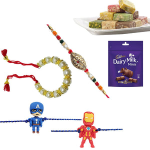 4 Rakhi - Bhaiya Bhabhi Rakhi Set With Sweets And Chocolates