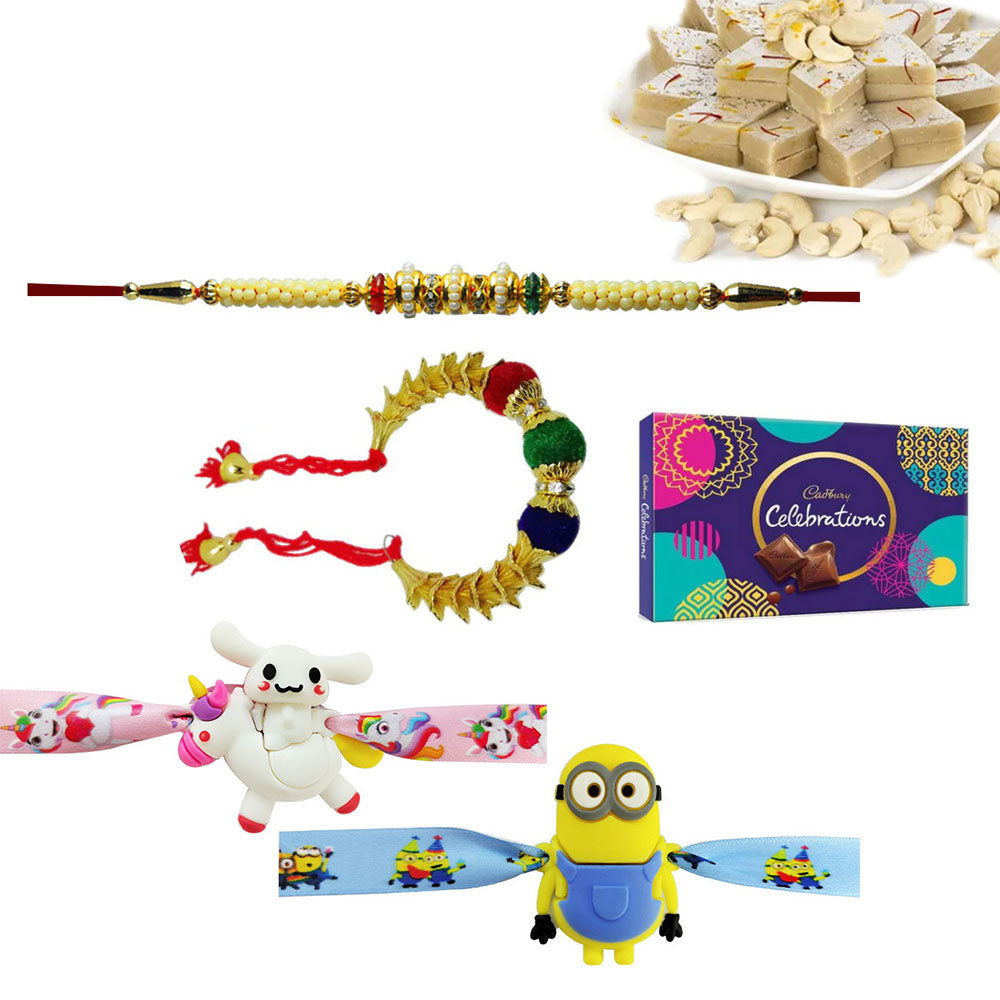 4 Rakhi - Fancy Family Rakhi Set With Sweets And Chocolates