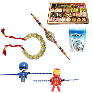 4 Rakhi - Bhaiya Bhabhi Rakhi Set With Sweets And Chocolates