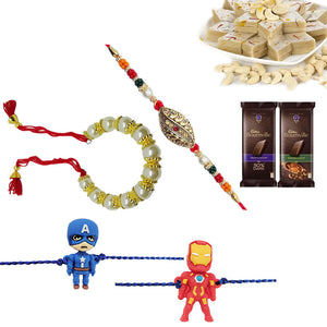 4 Rakhi - Bhaiya Bhabhi Rakhi Set With Sweets And Chocolates