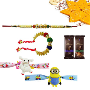 4 Rakhi - Fancy Family Rakhi Set With Sweets And Chocolates