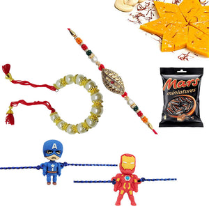 4 Rakhi - Bhaiya Bhabhi Rakhi Set With Sweets And Chocolates