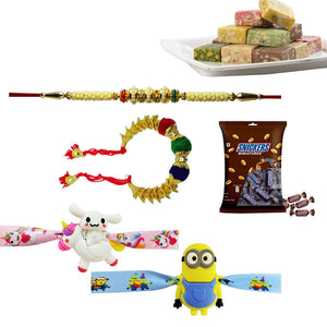 4 Rakhi - Fancy Family Rakhi Set With Sweets And Chocolates