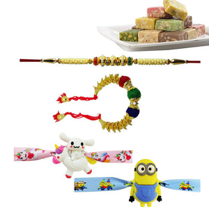 4 Rakhi - Bhaiya Bhabhi Rakhi And Cartoon Rakhi With Indian Sweet