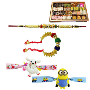 4 Rakhi - Bhaiya Bhabhi Rakhi And Cartoon Rakhi With Indian Sweet