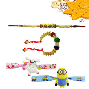 4 Rakhi - Bhaiya Bhabhi Rakhi And Cartoon Rakhi With Indian Sweet