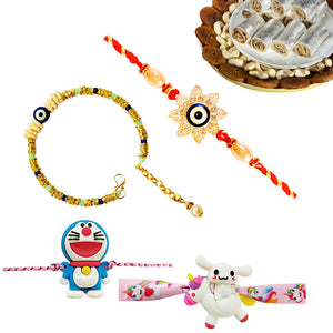 4 Rakhi - Bhaiya Bhabhi Rakhi And Kids Rakhi Set With Indian Sweet