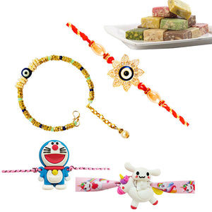 4 Rakhi - Bhaiya Bhabhi Rakhi And Kids Rakhi Set With Indian Sweet