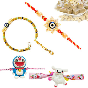 4 Rakhi - Bhaiya Bhabhi Rakhi And Kids Rakhi Set With Indian Sweet