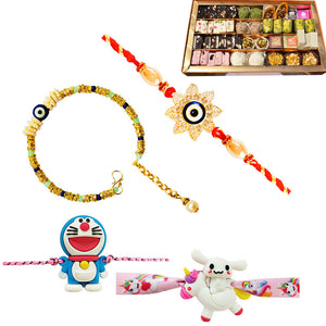 4 Rakhi - Bhaiya Bhabhi Rakhi And Kids Rakhi Set With Indian Sweet