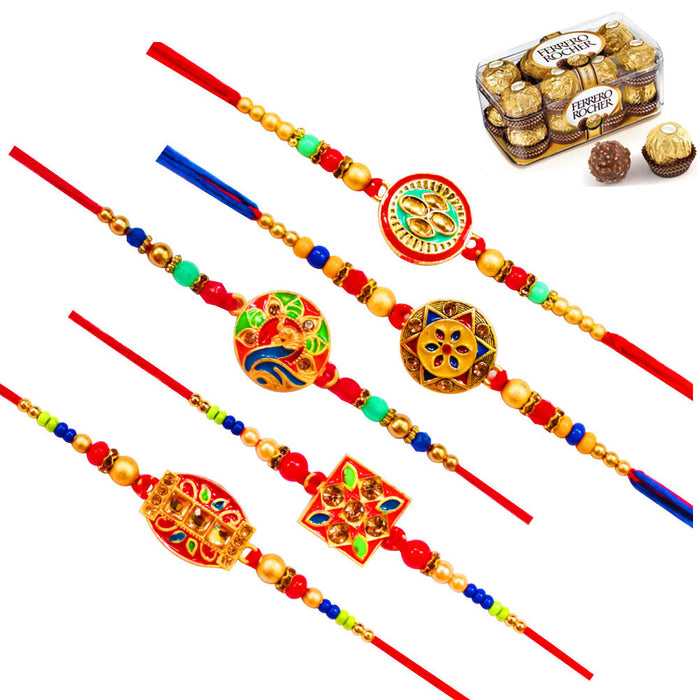 5 Rakhi - Fancy Rakhi Set With Indian Chocolates