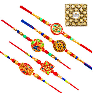 5 Rakhi - Fancy Rakhi Set With Indian Chocolates