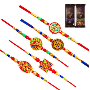 5 Rakhi - Fancy Rakhi Set With Indian Chocolates