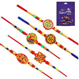 5 Rakhi - Fancy Rakhi Set With Indian Chocolates