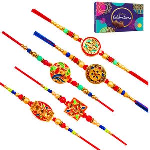 5 Rakhi - Fancy Rakhi Set With Indian Chocolates