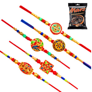 5 Rakhi - Fancy Rakhi Set With Indian Chocolates