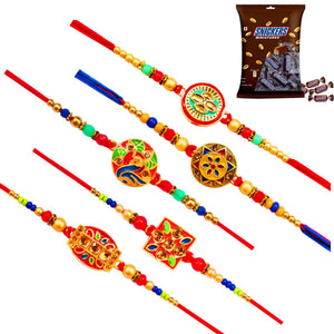 5 Rakhi - Fancy Rakhi Set With Indian Chocolates