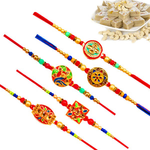 5 Rakhi - Fancy Rakhi Set With Indian Sweet