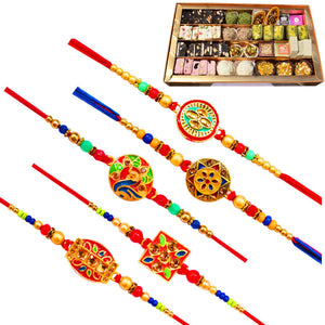 5 Rakhi - Fancy Rakhi Set With Indian Sweet