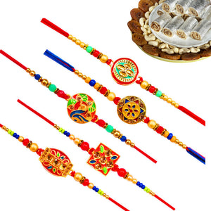 5 Rakhi - Fancy Rakhi Set With Indian Sweet