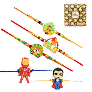 5 Rakhi - Beautiful Rakhi Set With Chocolates