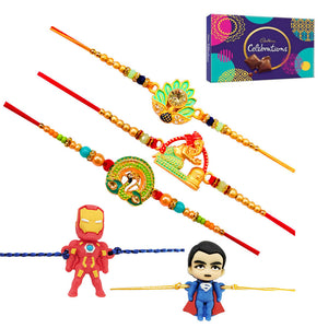 5 Rakhi - Beautiful Rakhi Set With Chocolates