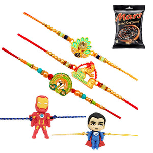 5 Rakhi - Beautiful Rakhi Set With Chocolates