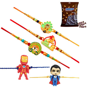 5 Rakhi - Beautiful Rakhi Set With Chocolates