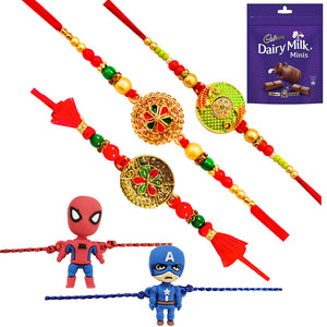 5 Rakhi - Fancy Rakhis And Kids Rakhi Set With Chocolates