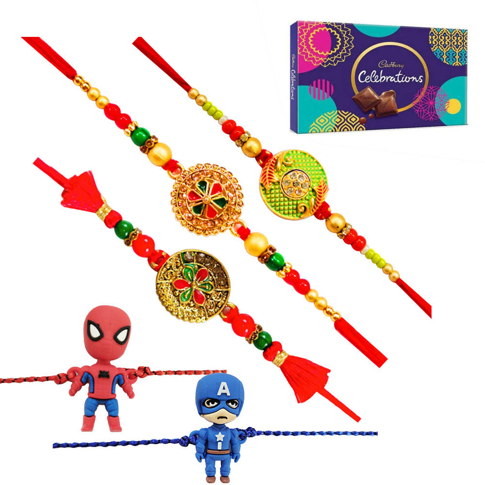 5 Rakhi - Fancy Rakhis And Kids Rakhi Set With Chocolates