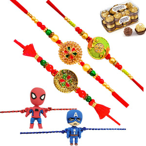 5 Rakhi - Fancy Rakhis And Kids Rakhi Set With Chocolates