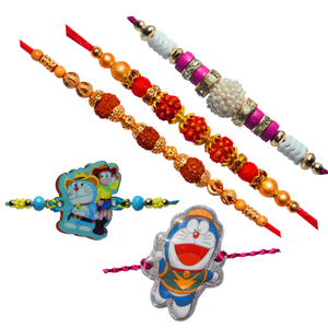 5 Rakhi - 3 Fancy Rakhi and 2 Kids Rakhi