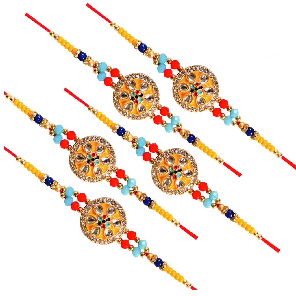 5 Rakhi - Round Pendant Rakhi Set