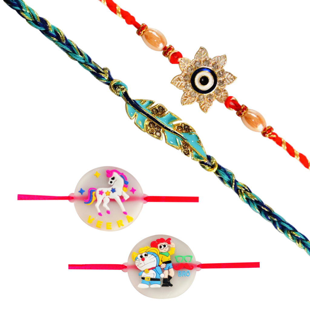 4 Rakhi - Fancy Rakhi Set With Kids Rakhi