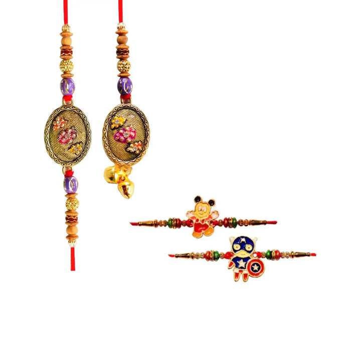 4 Rakhi - Designer Bhaiya Bhabhi Rakhi Set With Kids Rakhi Set