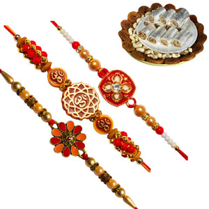 3 Rakhi - Colorful Rakhi Set With Indian Sweets