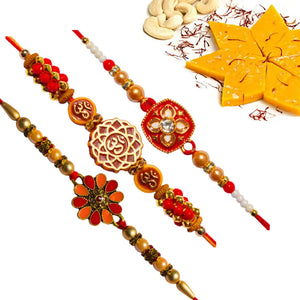 3 Rakhi - Colorful Rakhi Set With Indian Sweets