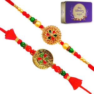 2 Rakhi - Designer Red Coloured Rakhi With Chocolates