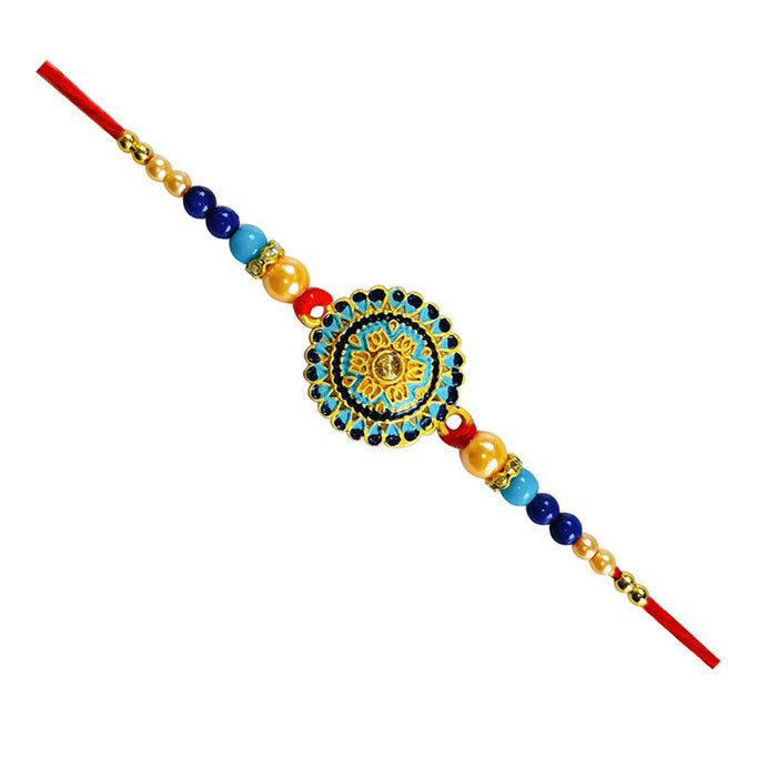 1 Rakhi - Blue Round Pendant Fancy Rakhi