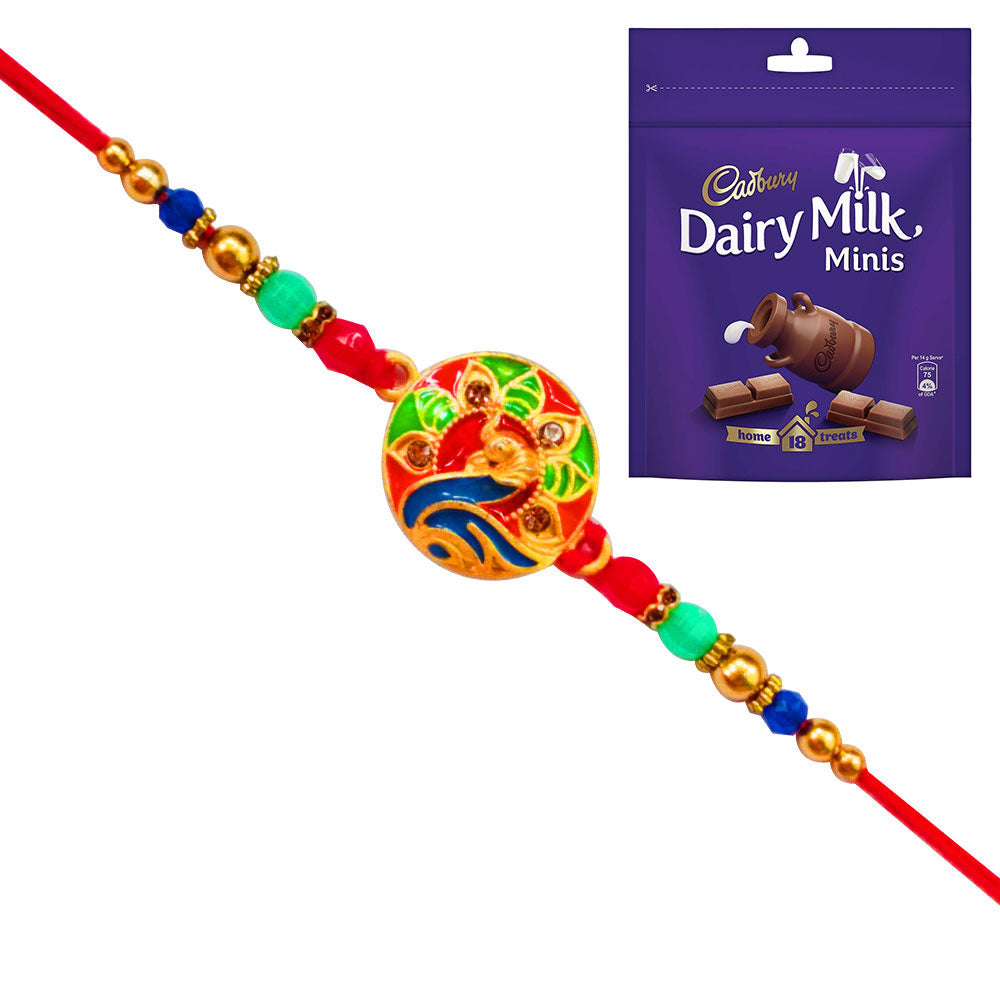 1 Rakhi - Round Pendant Colorful Rakhi With Chocolates