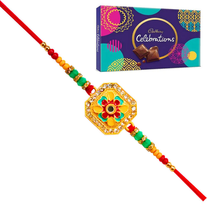 1 Rakhi - Colorful  Square Pendant Rakhi With Chocolates